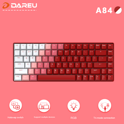DAREU A84 Red Tri-Mode Mechanical Gaming Keyboard with LED Backlight