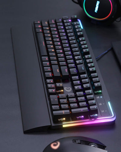 DAREU EK815S Rainbow Backlit Anti-ghosting Full Size Mechanical Gaming Keyboard with Blue Switches, Detachable Wrist Rest and Removable Double-Shot Keycaps - DAREU Shop